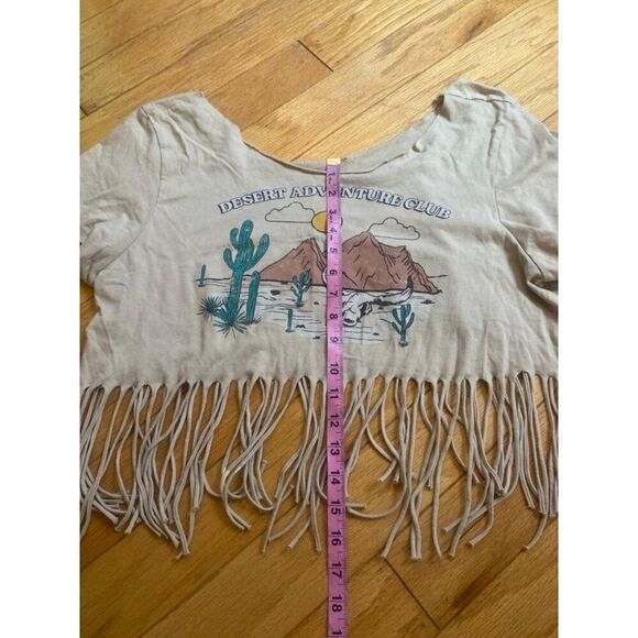 Vintage boho Style Desert Adventure Club graphic Fringe Crop Top t-shirt large - Picture 5 of 7